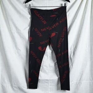 LuLaRoe Leggings Tall & Curvy "Never Again" Black Red Cross Stitch Heart NEW